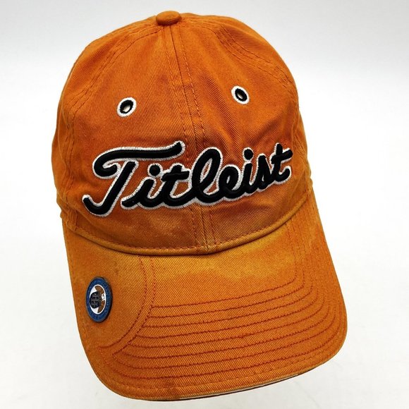 Vtg New Era Orange Titleist Golf Embroidered Logo One Size Adjustable Hat Cap - Picture 1 of 9